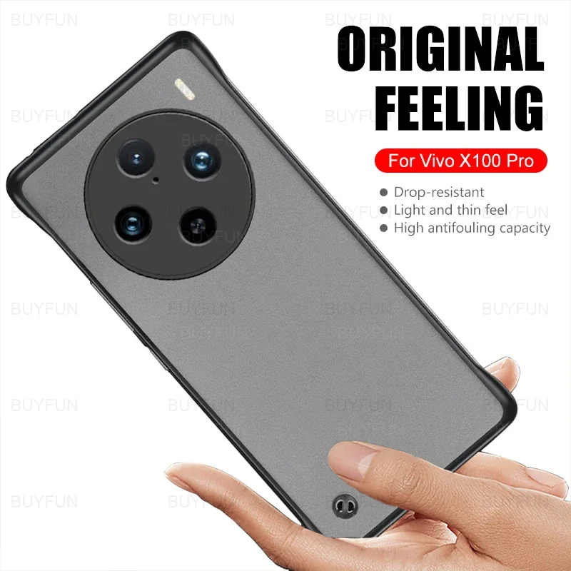 Matte Phone Case with Ring For Vivo X100 Pro Original Feeling Protective Shell vi vo V100pro Cover VivoV100 VivoV100pro V 100