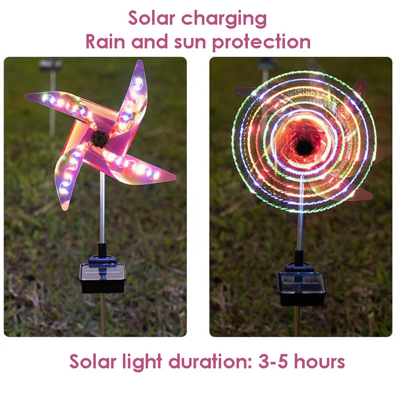 Solarny wiatrak kolorowa lampa trawnikowa, wodoodporna lampa przeciwsłoneczna LED, dekoracja ogrodowa, na zewnątrz, żywotność baterii, 5h