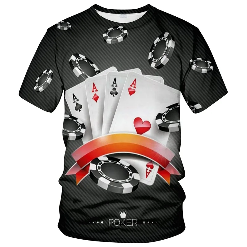 Men\'s Novelty Funny T-Shirt 3D Print Poker Cards Graphic T Shirts For Men Casual Short Sleeve Tee Tops Streetwear Mens Clothes