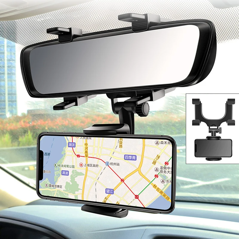 360 ° Auto Rückspiegel Handy halter für Auto halterung Smartphone GPS Halter Unterstützung rotierende verstellbare Teleskop Telefon