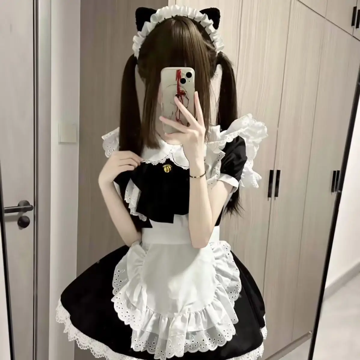 Long European Style Maid Uniform Cosplay Women's Fashion Set Student School Uniform Work Uniform Short Sleeve Mid-Year