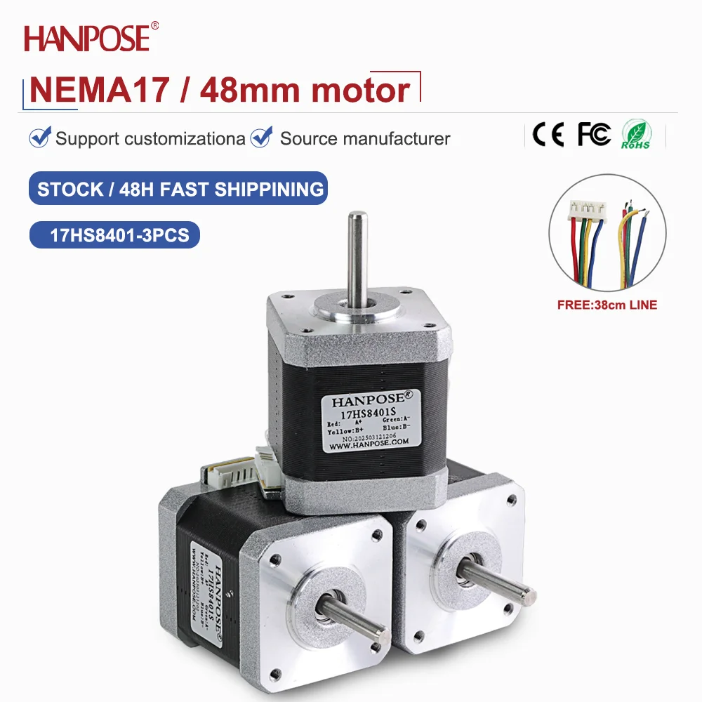 

NEMA17 3PCS 17HS8401 stepper motor 3.24V 1.8A two-phase four wire 3D printing accessories motor manufacturer direct sales NEMA17