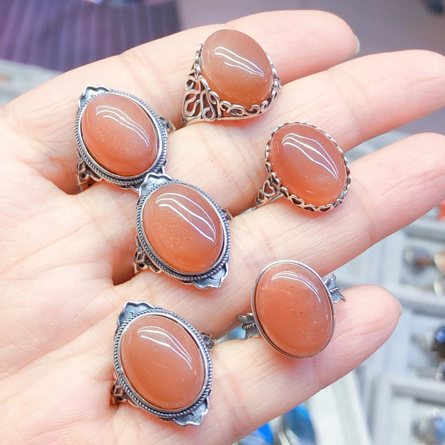 

1 шт. Fengbaowu натуральный солнечный камень персик лунный камень овальное кольцо с кабошоном 12x16 мм стерлингового серебра 925 пробы модные ювелирные изделия подарок для женщин