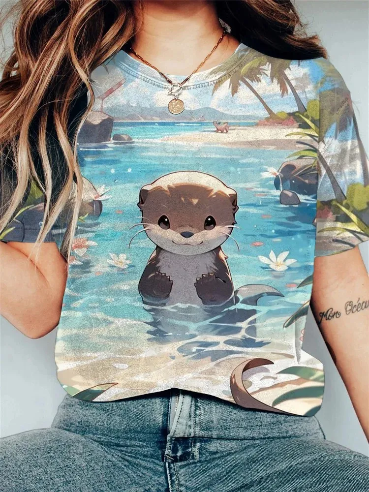 Women\'s Funny Animal Cat Printed T Shirt Short Sleeve Tees Tops 3D Prints O-Neck Shirt Summer Casual Women\'s Clothing Apparel