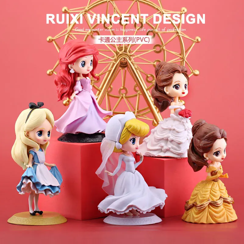 Disney Princess Figure Toy Belle Ariel Snow White Wedding Dress Cinderella Fairy Rapunzel Doll Decoration Children Birthday Gift
