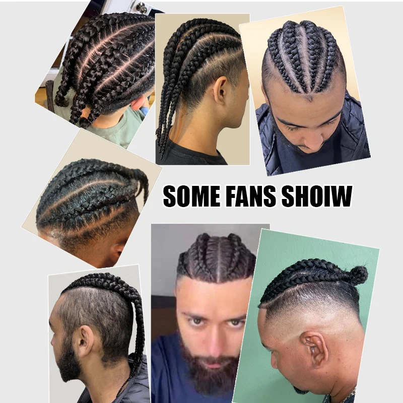 100% cheveux humains noir hommes femmes maïs tressé postiche Ultra mince respirant PU capillaire prothèse perruque tressé morceau de cheveux