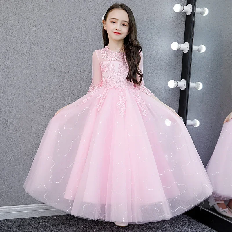 

2025Summer Long Dresses Piano Costume Baby Girl Evening Party Princess Dress For Girls 3-15 Age Girl Ceremony Wedding Birthday D