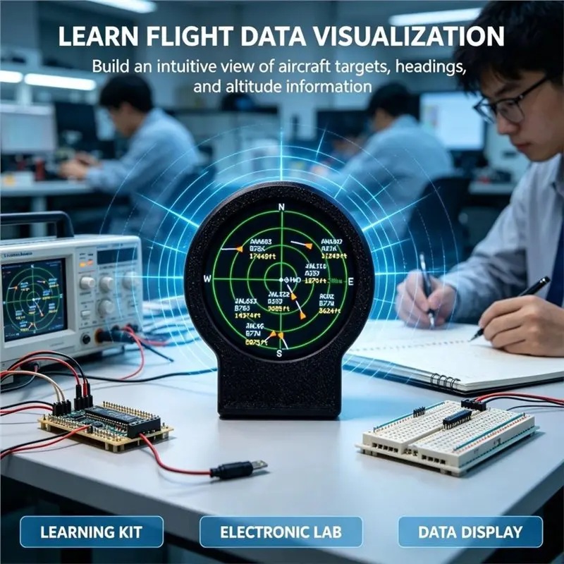 CMHI-USB-C Deskradar Live ADS-B Flight Tracker Gadget Sonar-Grid Display PLA Shell Aviation Desktop Ornament For Enthusiasts