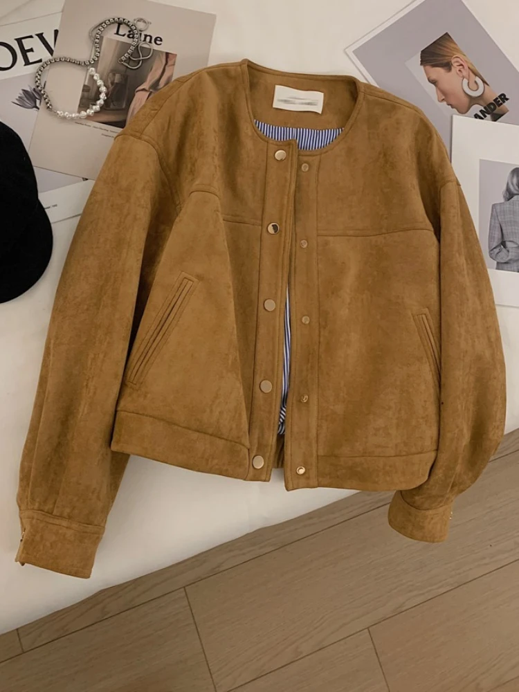 Deer Skin Velvet Short Coat for Women Autumn New Fashion Retro Jackets for Women Simple Versatile Solid Color Loose Coat Women