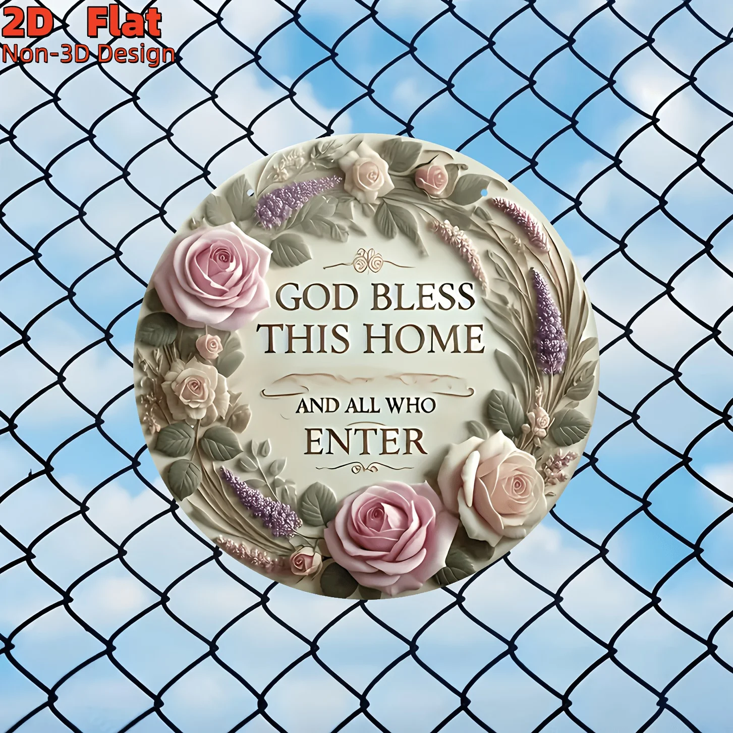 Floral Blessing Wooden Sign 2D Flat Decorative Plaque: May Happiness Descend Upon This Home - English Blessing Meaning: Praying
