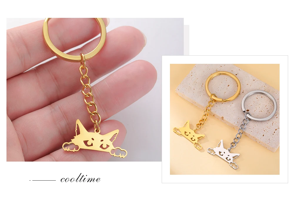 COOLTIME Kreativität Katze Edelstahl Schlüsselanhänger Niedliche Cartoon Katze Schlüsselanhänger Tasche Autozubehör Schmuck Freundschaftsgeschenk – Detail 13