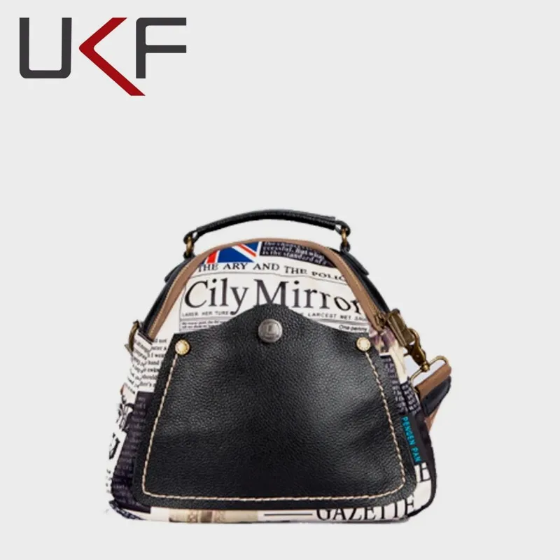 

UKF Women Backpack Casual Laptop Shoulder Bag Female Printed Canvas with Leather Travel Backpacks New Ethnic Style Street Youth