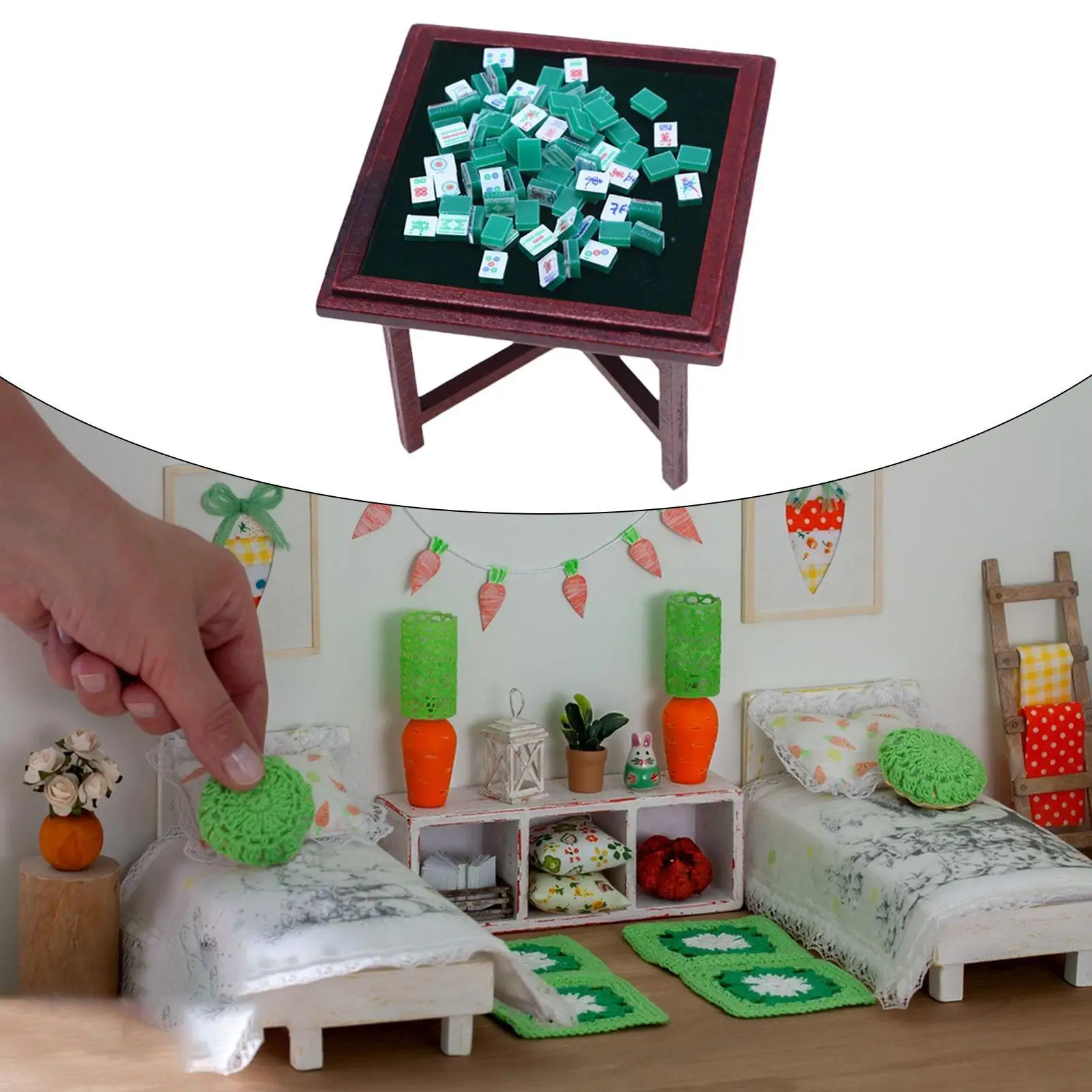 Ensemble de Mahjong Miniature 1:12, maison de poupée en bois faite à la main, meubles de Mahjong, modèle de Table de Mahjong