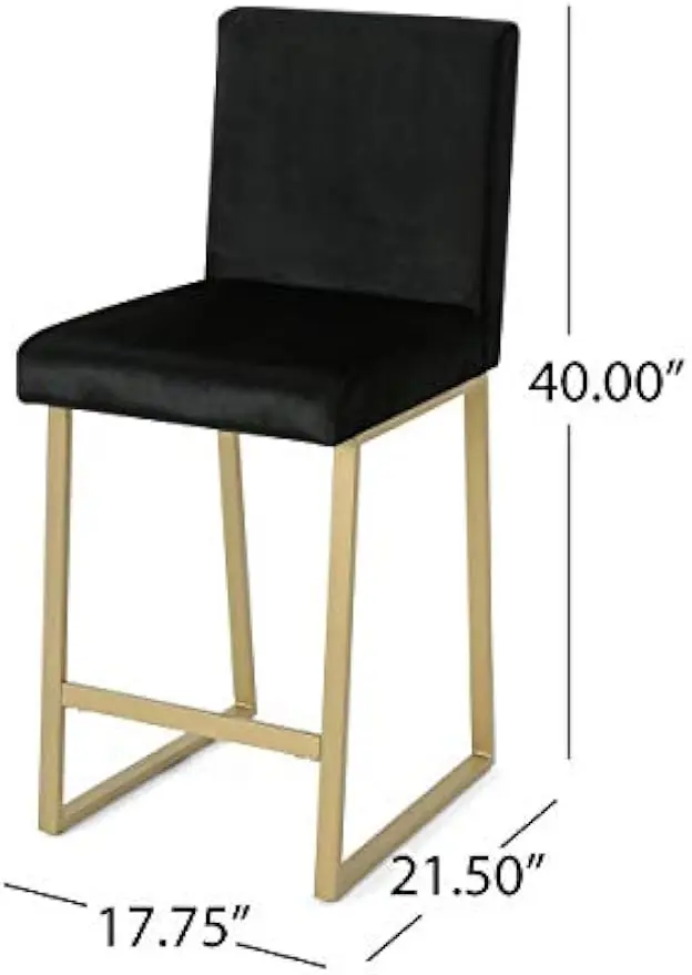 Lexi Modern Velvet Barstools, Black and Brass (Set of 2)