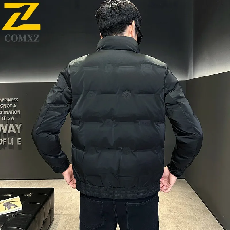 Mens Outdoor Sport Puffer Jacket American Style Solid Color Cotton-Padded Coat Waterproof Windproof Thermal Outerwear Streetwear