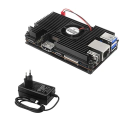 New Orange Pi 5 Aluminum Case with Fan Cooling Radiator Heatsink Metal Shell 5V 4A Type-C Power Adapter for Orange Pi 5 / 5B