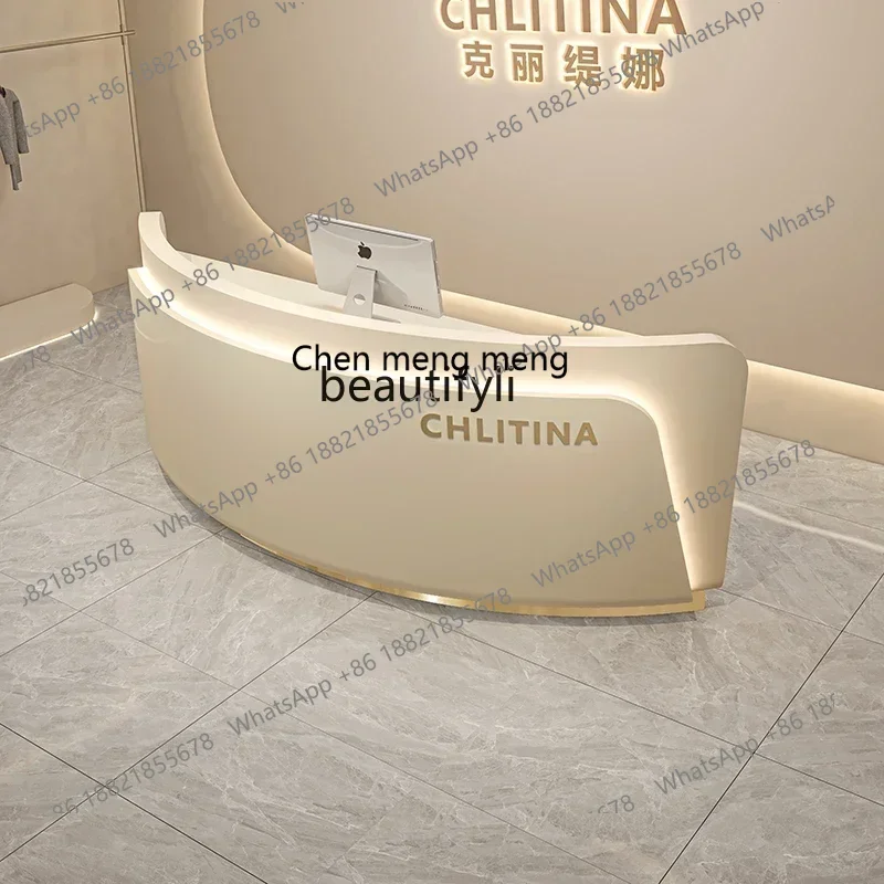 

Curved front desk reception desk beauty salon bar checkout page clothing store counter baking paint modern and simple