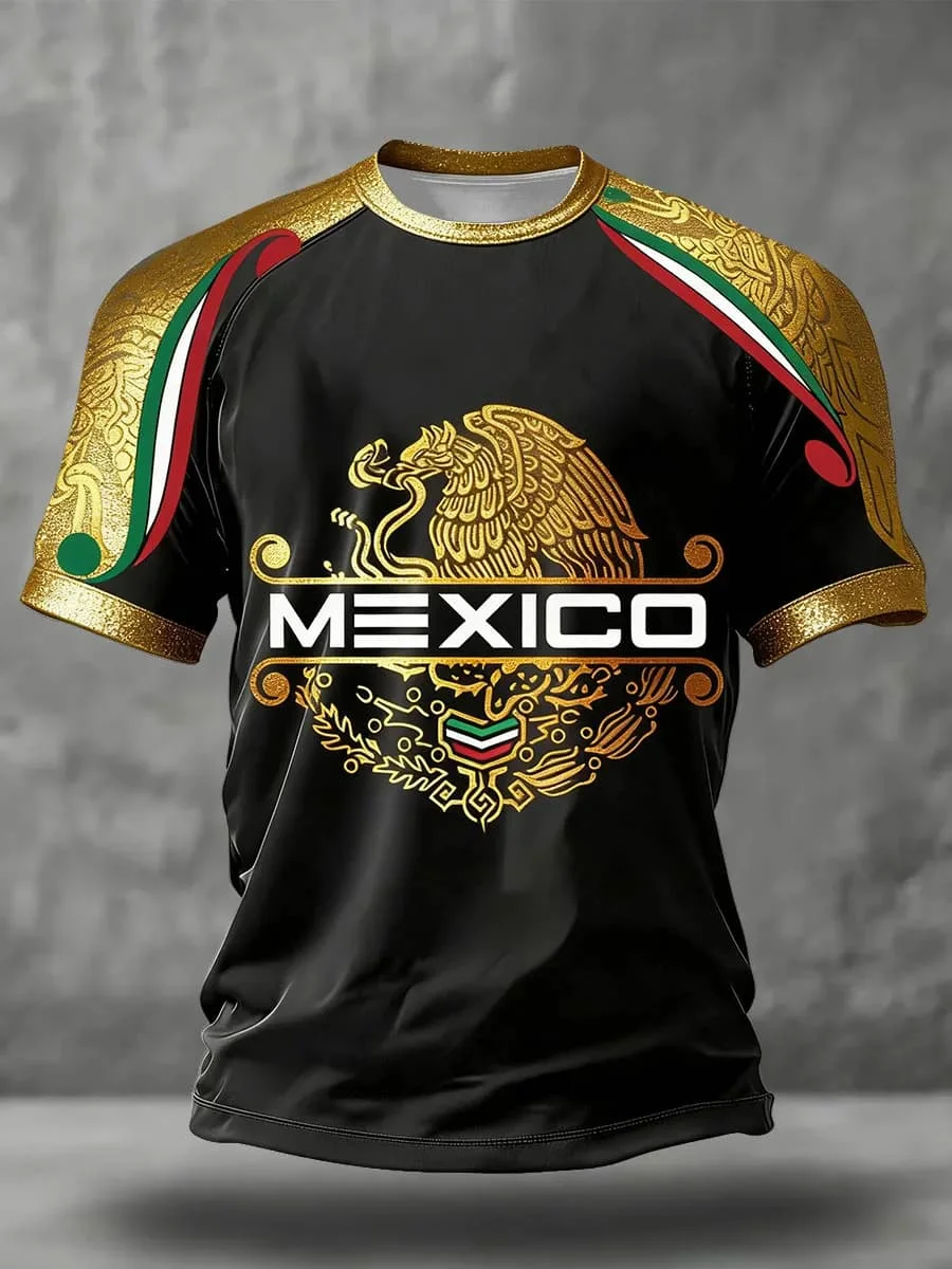 Mexico USACombined National Flag Football Jersey Men Short Sleeve 3D Print Aztec Eagle Soccer Fan Casual Sports Family Kids Tees