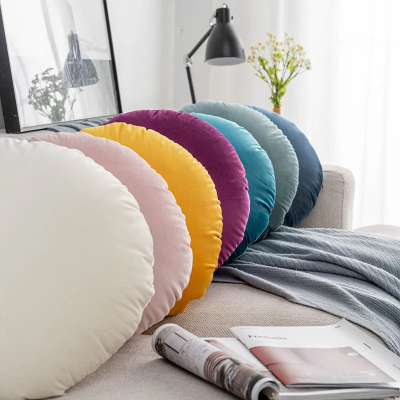 45cm Round Pillowcase Soft Velvet Cushion Cover Solid Color Throw Pillow Case Sofa Car Home Decor Pillowcase Without Fillings
