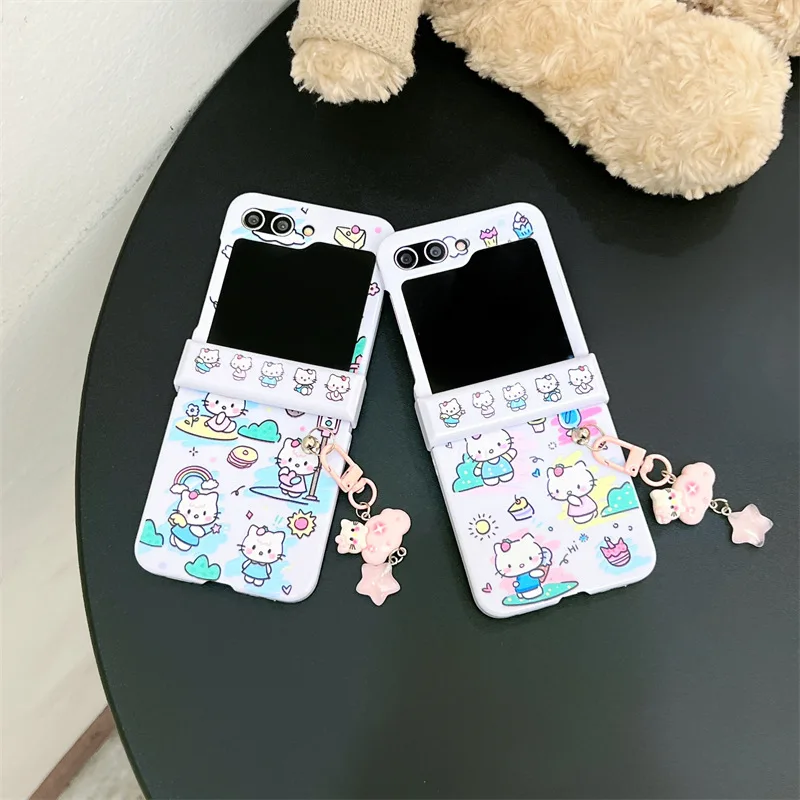 

Kawaii Sanrio Hello Kitty Phone Case for Samsung Z Flip 6 4 5 Flip6 Pendent Cover for Galaxy Z Flip5 Flip3 5G Protective Cases