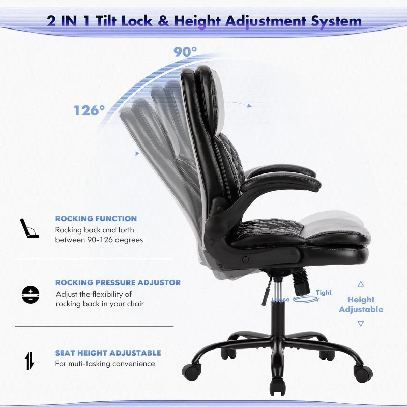 COLAMY Office Chair-Ergonomic Computer Desk Chair with Thick Seat for Comfort, High Back Executive Chair with Padded Flip-up