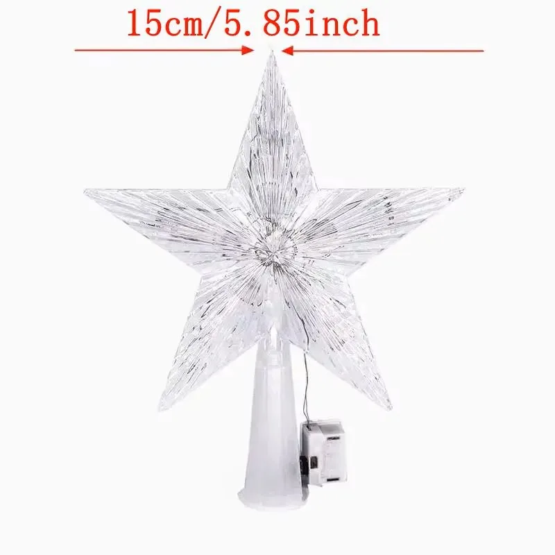 15cm Christmas Glowing Tree Topper Five-pointed Star Transparent LED Shining Lamp Xmas Colorful TopStar Ornaments Navidad Decor image 6