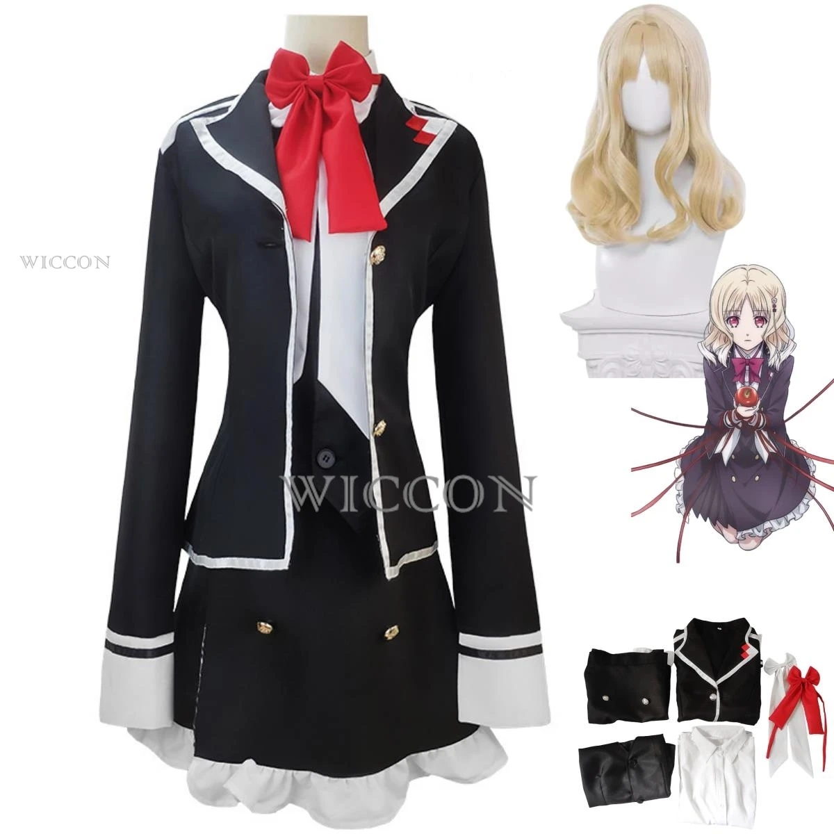 

Anime DIABOLIK LOVERS Komori Yui Cosplay Costume Wig Black School JK Uniform Skirt Coat Adult Woman Kawaii Carnival Suit