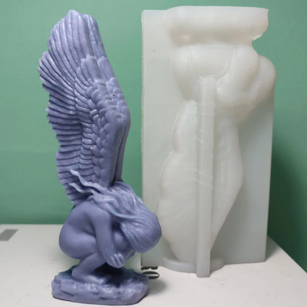 3D Nordic Style Squatting Angel Wings Silicone Candle Mold DIY Human Body Soap Gypsum Making Chocolate Cake Decor Handcraft Gift