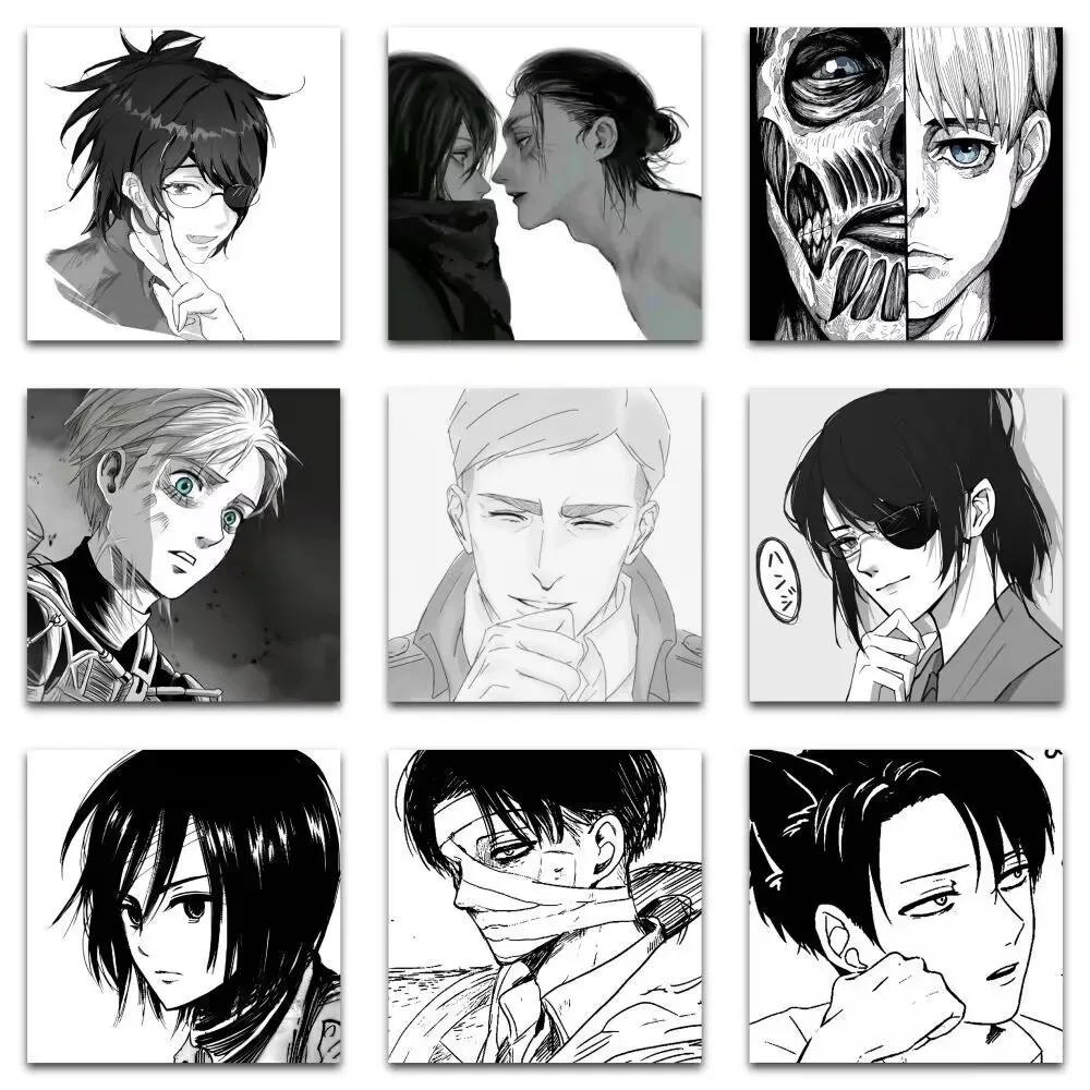177개의 흑백 "진격의 거인" 스티커, "에렌, 미카사, 리바이, 한지" 애니메이션 상품 DIY 스티커