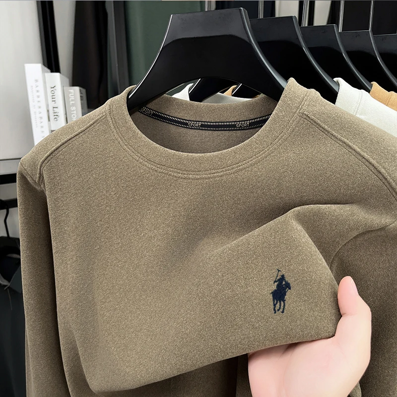 

Толстовка De Rong, осень-зима 2022, новая футболка с круглым вырезом и длинными рукавами, двусторонняя бархатная основа для мужчин