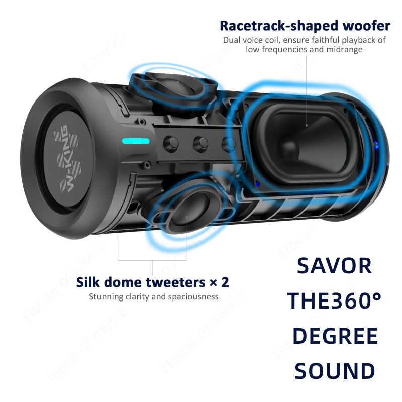 Super Bass W-KING D320 New True 30W Output IP67 Waterproof Outdoor Wireless Bluetooth Speakers TWS Shocking Stereo Sound Column