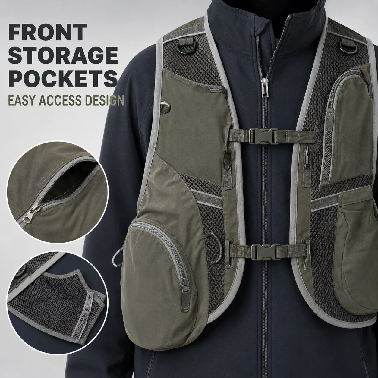 Unisex Lightweight Fishing Vest Multi Pocket Waistcoat Adjustable Buckles Rear Storage for Cycling Hiking and Outdoor Sports
