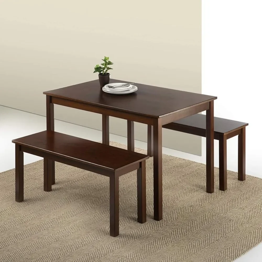 Juliet Espresso Wood Dining Table With Two Benches / 3 Piece Set Table and Bench Set Freight Free Furniture Room Home