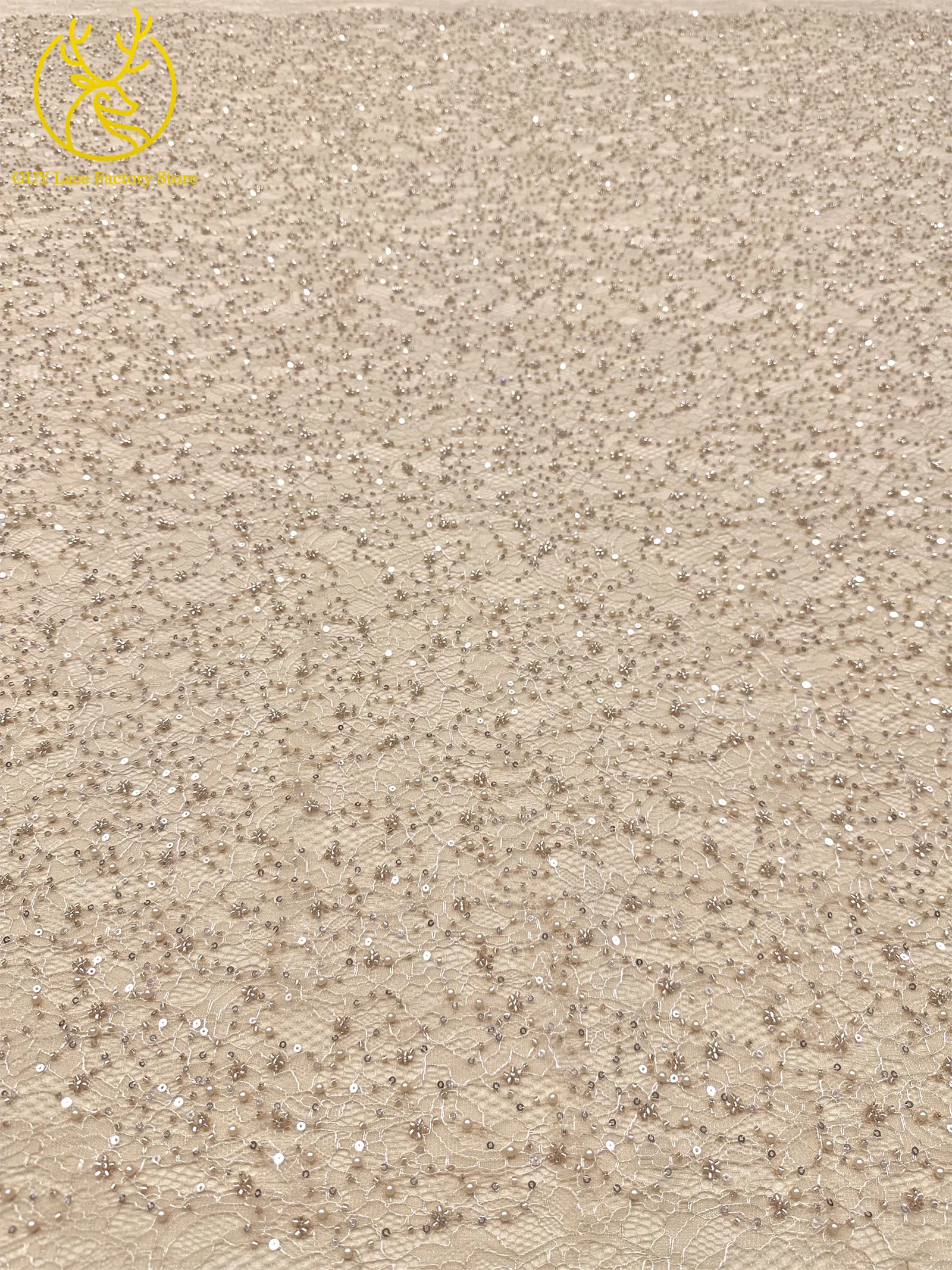 Kaffeebraune französische Tüllspitze mit Pailletten, 5 Yards, hochwertige afrikanische Spitze, nigerianischer Perlenstickerei-Spitzenstoff zum Nähen von Damen-Abendkleidern – Detail 9