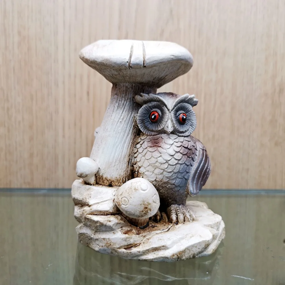 Owl Mushroom Statue Resin Ball Holder, Creative Ornaments, Crystal Sphere Stand, Display Base, Home and Office Decor