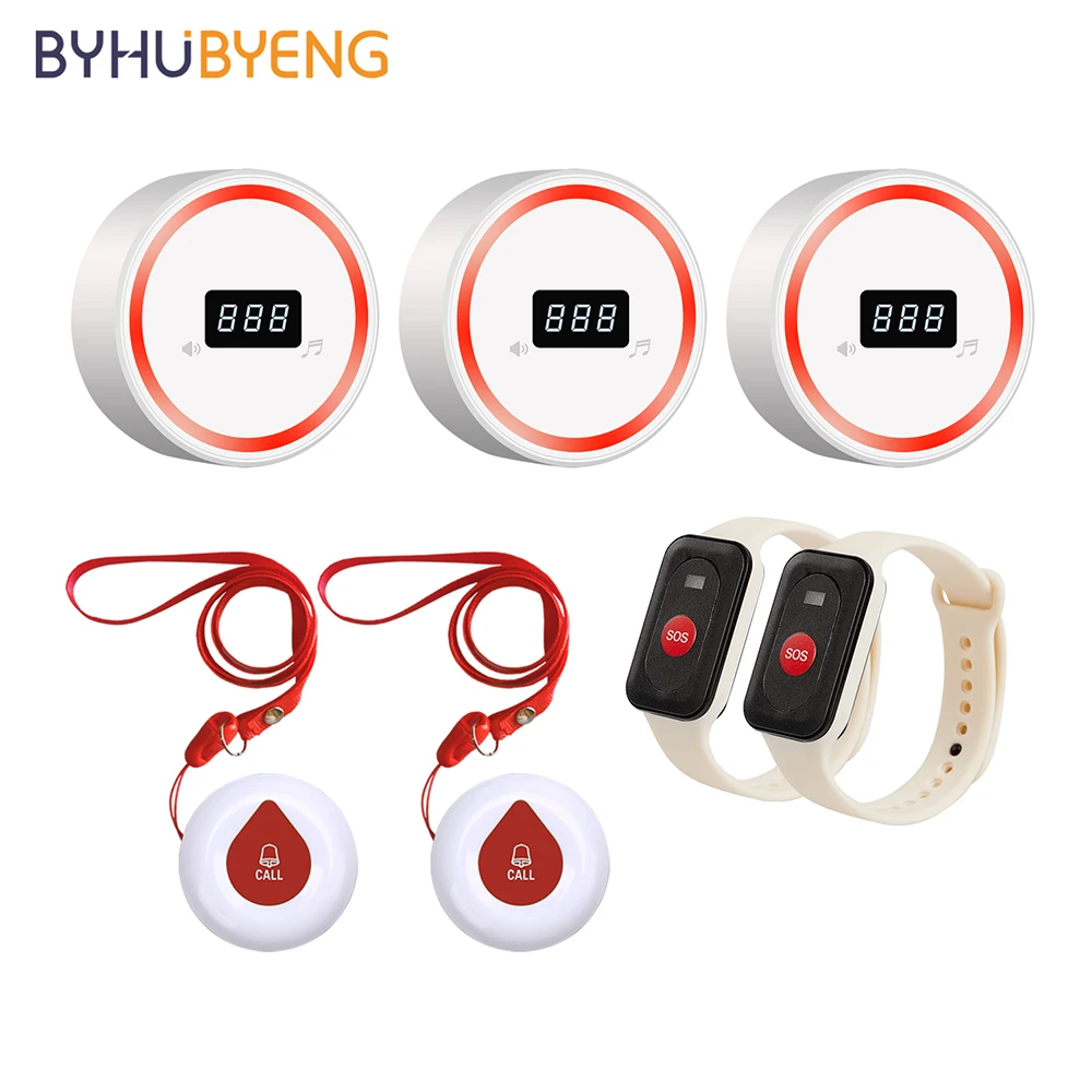 Wireless Elderly Medical Alert System, Emergency Wrist Button & Call Button with Plug-in Receiver for Seniors Home Care Safety