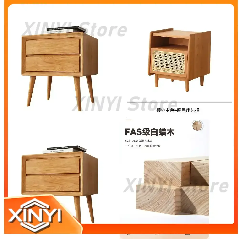 XL Nordic All Solid Wood Bedside Table for Japanese Style Ash Wood Chest Cabinet Bedroom Locker