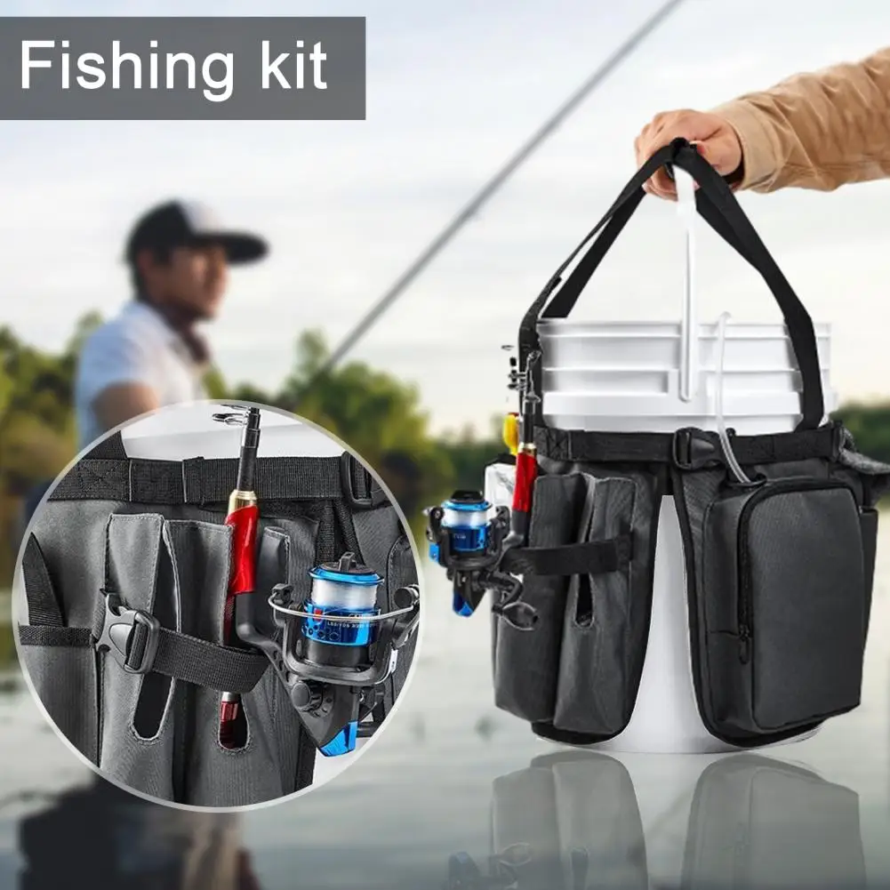 600d Oxford Cloth Fishing Bag Waterproof Fishing Bucket Organizer with Adjustable Multi-pockets for 5 Gallon Bucket for Fishing