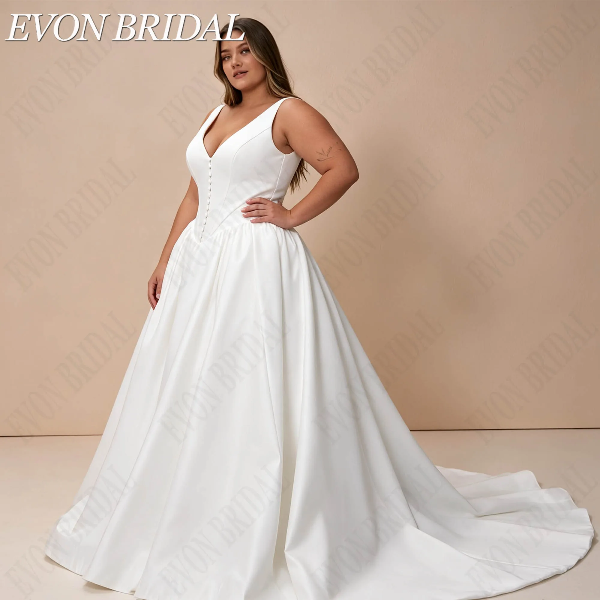 EVON BRIDAL Plus Size Deep V Neck Bridal Dress Spaghetti Strap A-Line Wedding Gown With Pocket Elegant Abito Da Sposa Customized