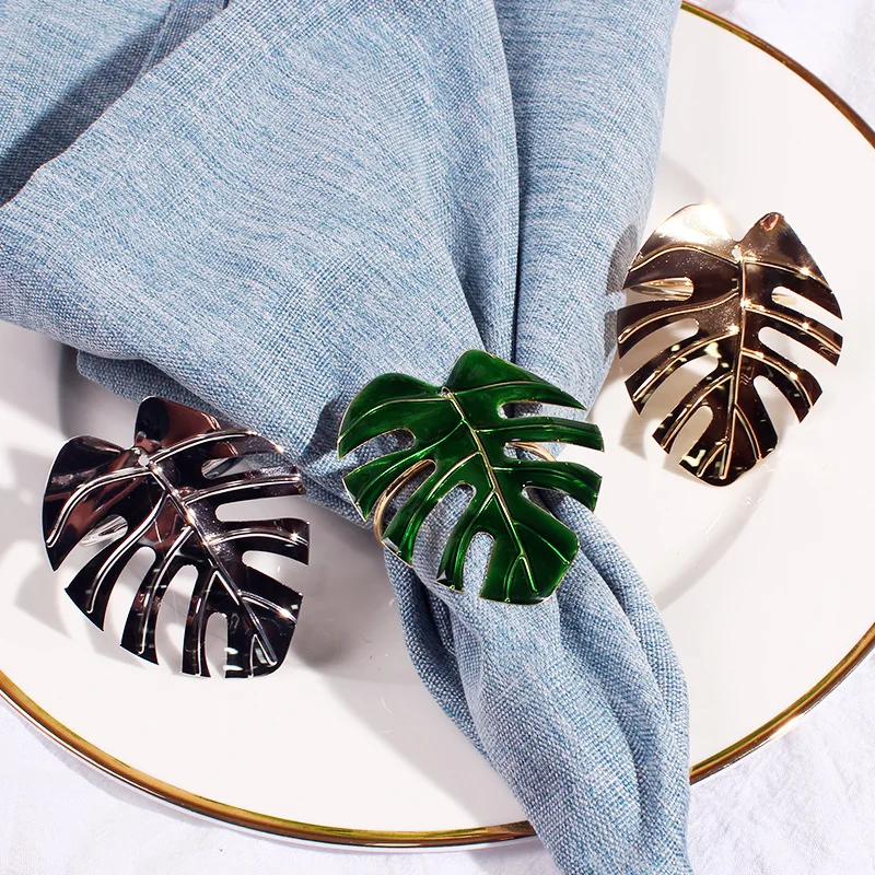 6Pcs Palm Leaves Napkin Ring Christmas Napkin Rings Green Leaf Napkin Holders Serviette Buckles Dining Table Decoration