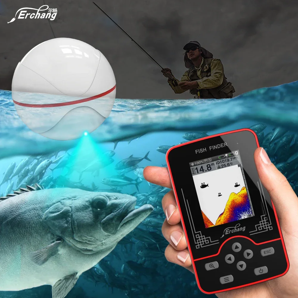 

Fish Finder Wireless Sonar Sensor Fishing 60m/200ft Water Depth Fishfinder Rechargable Portable Fish Finder Echo Sounder