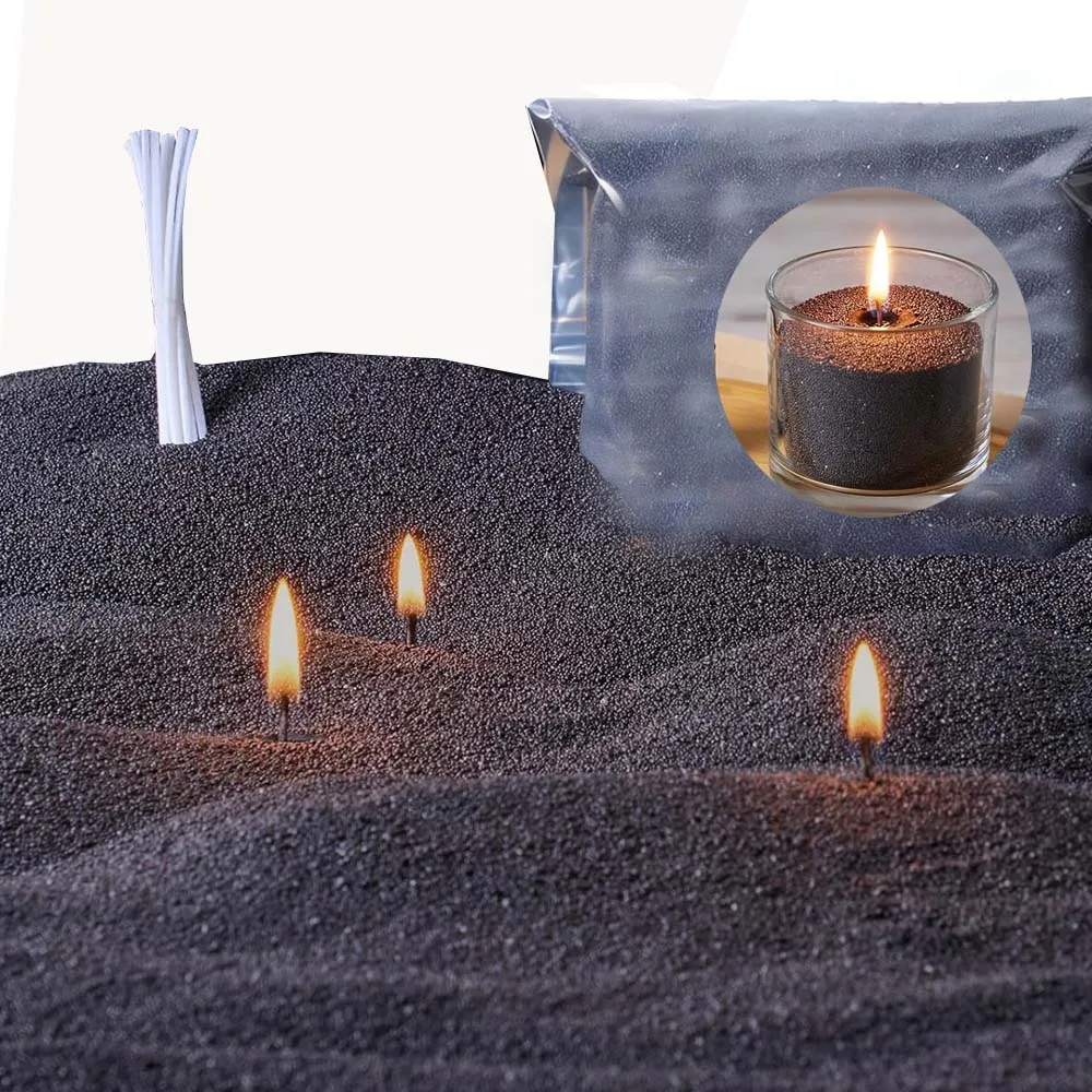 Kit de Cera de Arena para Velas - 200G de Arena Negra Perlada con Mechas (10) - Kit DIY para Hacer Velas Perladas - Set de Cera con Perlas para Decoración del Hogar