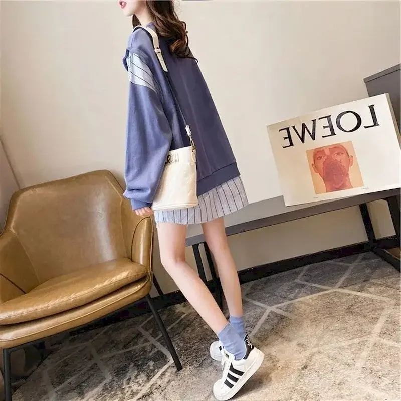 Oversized Pullovers Women 2025 Spring Autumn Trendy Sweatshirts Mid-length Popular Pullover Fashion Fake Two Piece Tops Woman