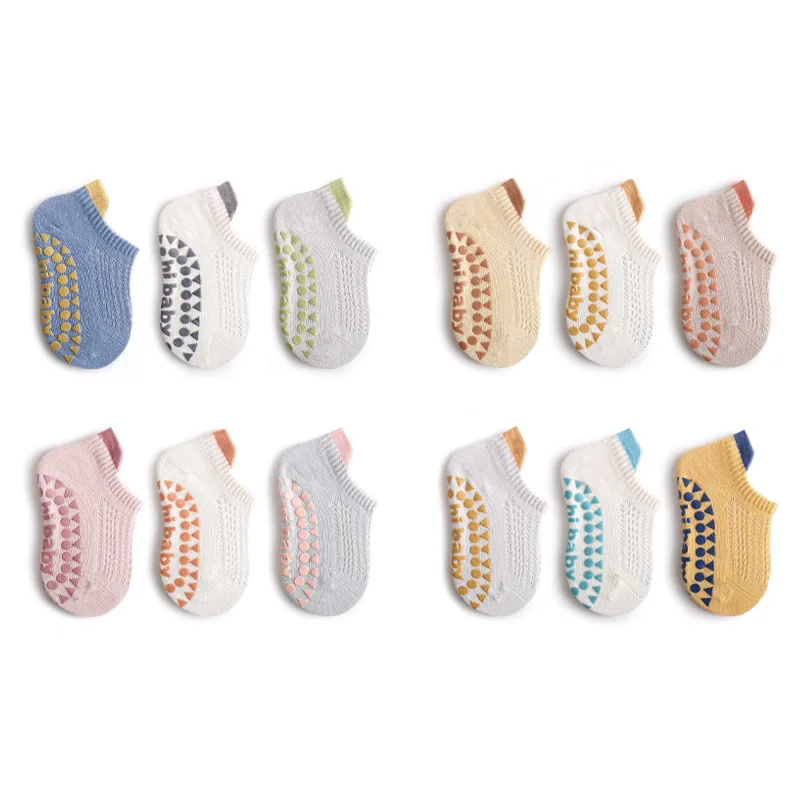 

3 Pairs Baby Boys Girls Cotton Non-slip Floor Socks Summer For Toddler Kids Indoor Activities Learn To Walk Ankle Socks