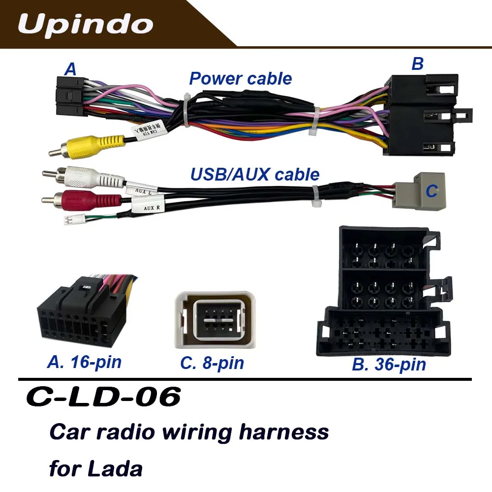 Car Radio Wiring Harness Adapter for LADA Vesta Stereo Android Head Unit 16-Pin Power Cable Connector