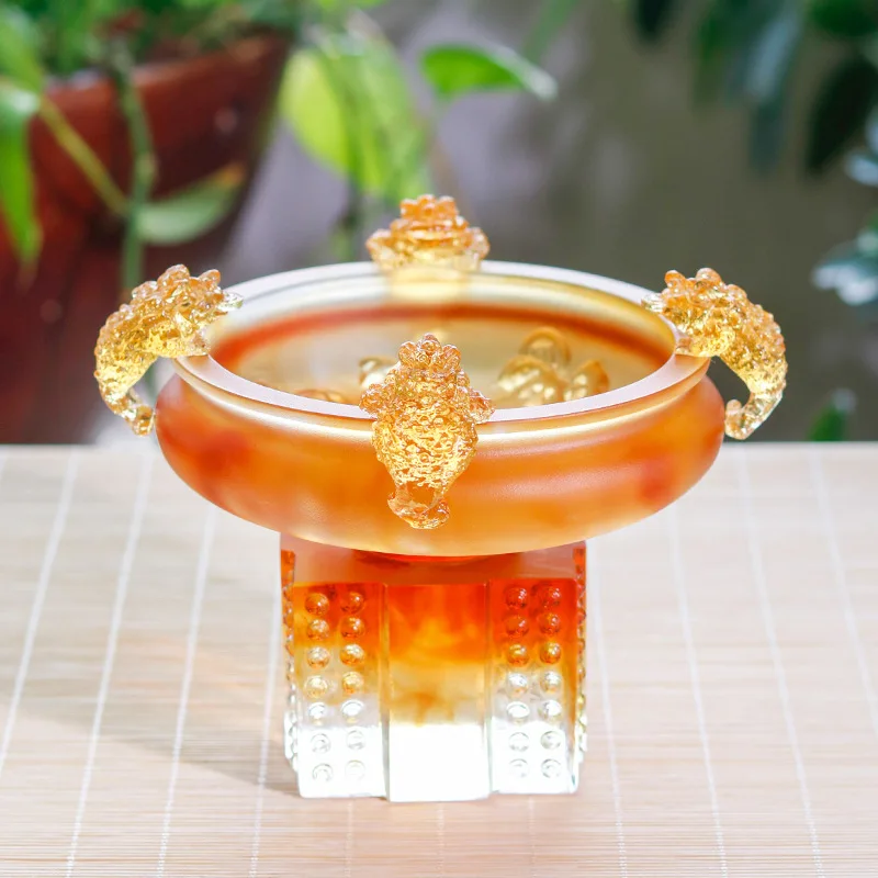 Square Toad Treasure Bowl Ancient Handmade Fine Glass Ornament Opening Business Gift