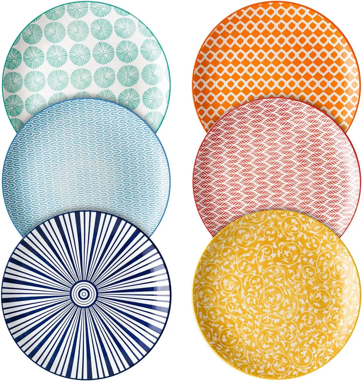 

10-Inch Porcelain Dinner Plates, Set of 6 for Salad, Pancakes, Steak in Assorted Colors