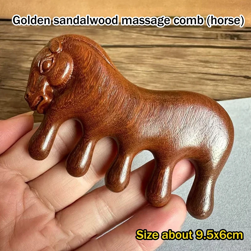 

Sandalwood Meridian Massage Comb Zodiac Horse Design Therapy Massage Comb Coarse Tooth Scalp Point Massage Brush