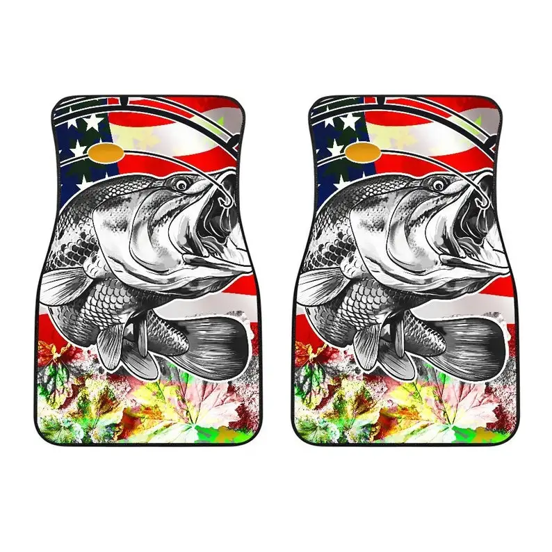 Fishing Hook Fish USA Flag - Car Floor Mats Set, Custom Full Car Mats Set, New Car Floor Accessories (Set of 2 or 4)