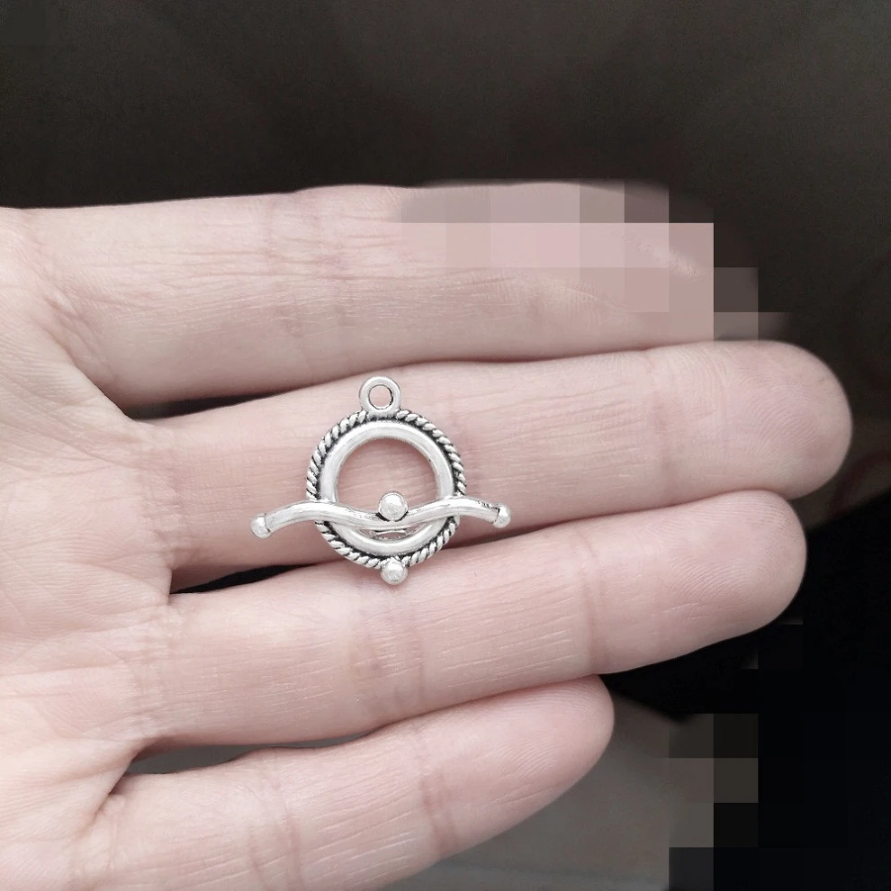 Chiusura per bracciale Collana Ganci OT Rotondi Argento Artigianato 40 pezzi Ciondoli in metallo Catene con connettori Toggle Componenti di gioielli Forniture